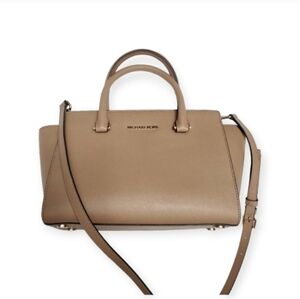 Michael Kors Selma Medium Saffiano Leather Satchel Brown